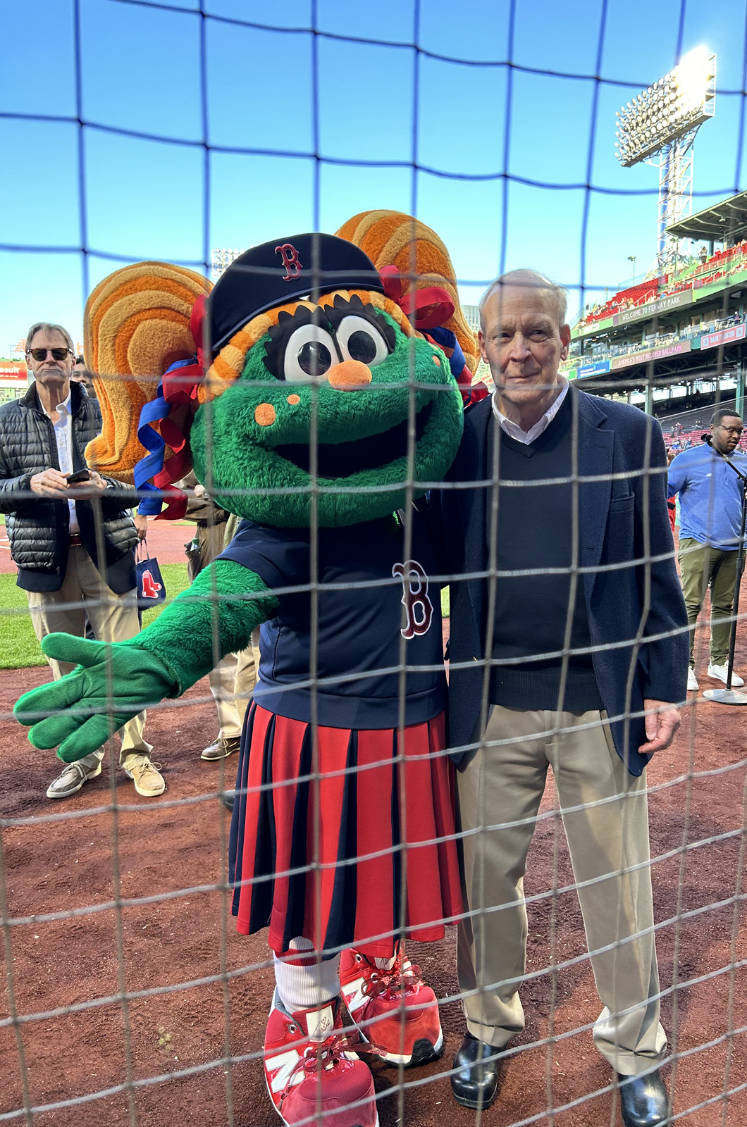 Boston Red Sox mascot Tessie The Green Monster performs on the