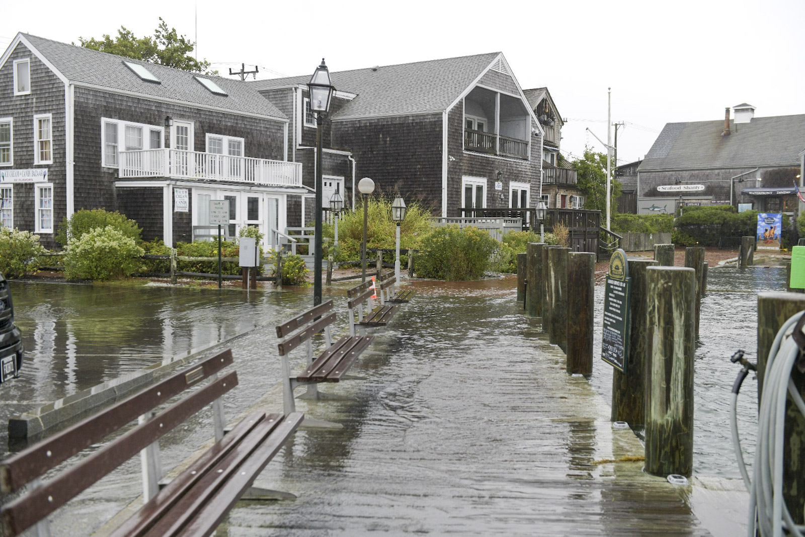 Edgartown harbor floods over.