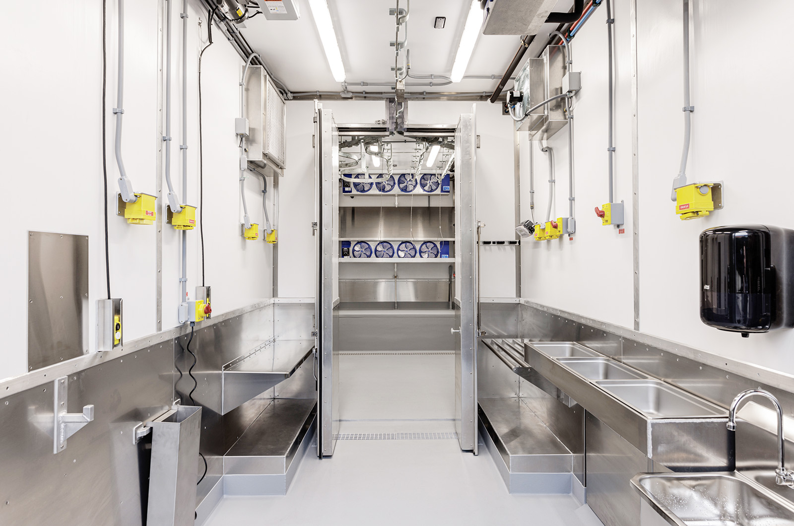 The trailers are custom-built to butcher deer.