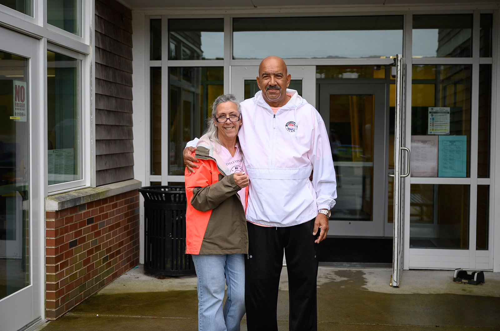 Laura and Donald Rose outside the polls in Tisbury.