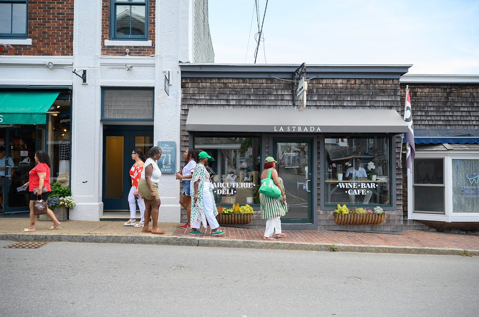 Shoppers stroll in Vineyard Haven.