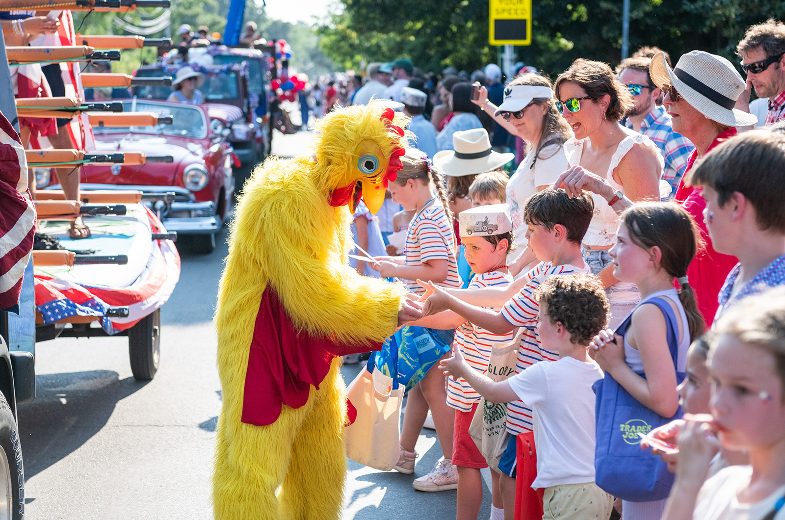 Chicken man greets his fans.