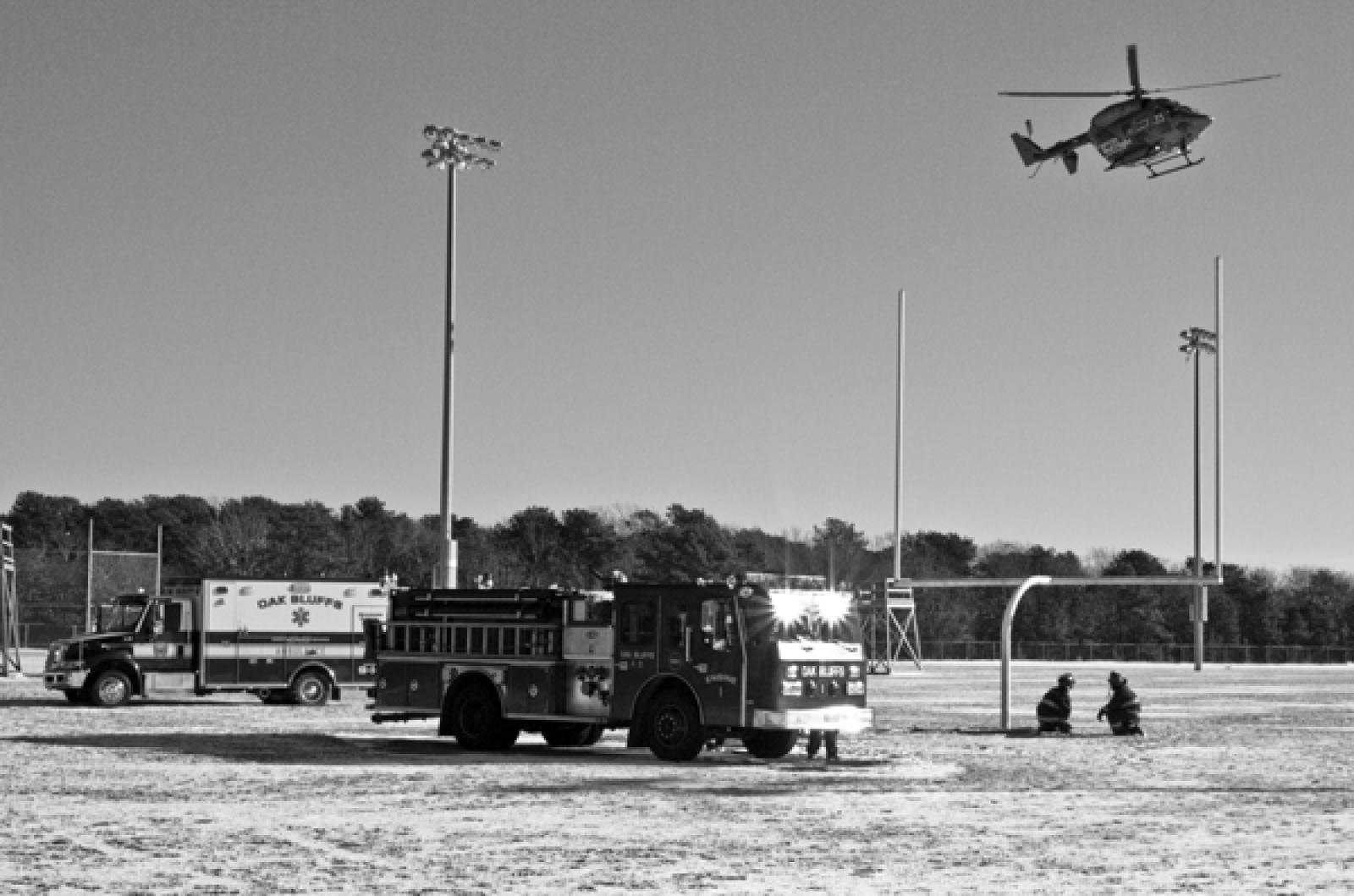 MedFlight helicopter leaves high school field.