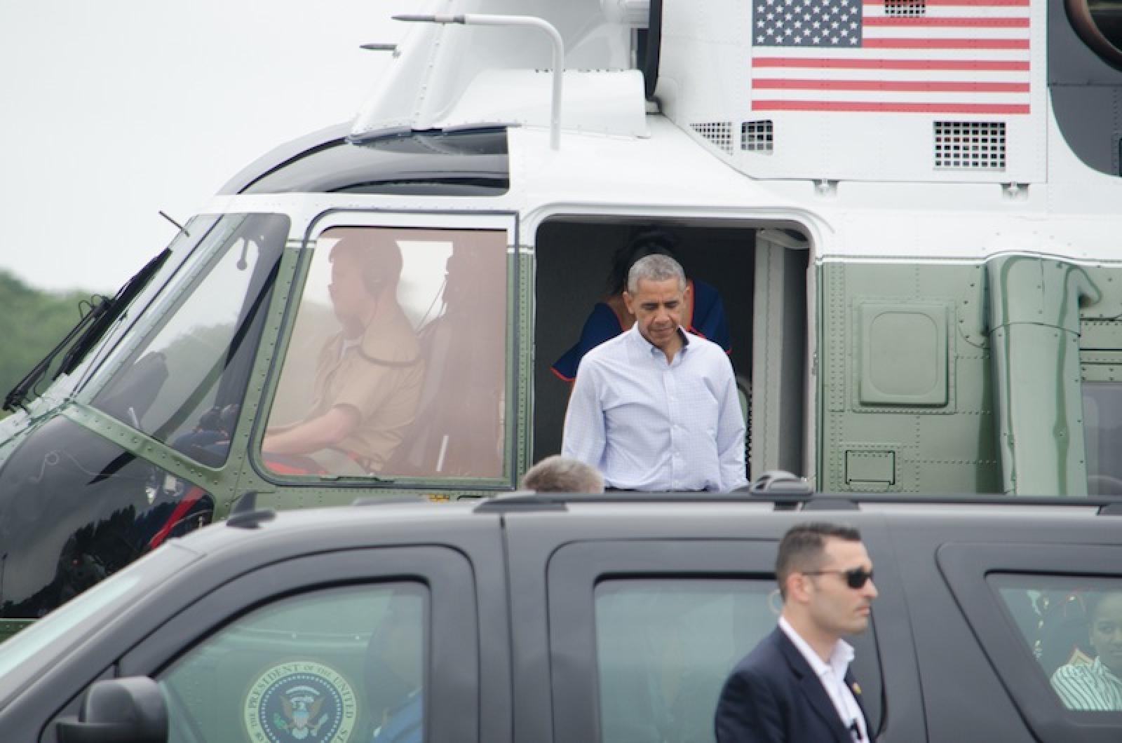 President Obama arrives on Martha's Vineyard on August 6, 2016. 