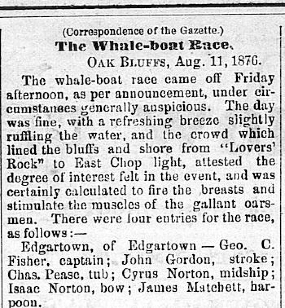 August 18, 1876 Whaleboat Race headline