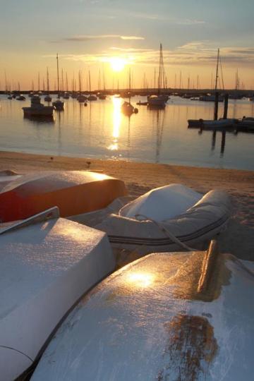 boats beach sunrise sea