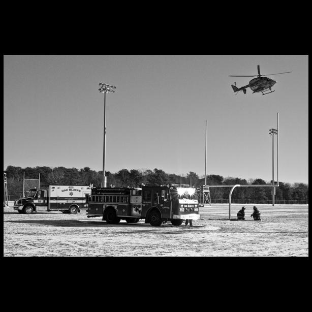 MedFlight helicopter leaves high school field.