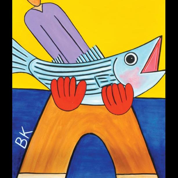 illustration painting man fish