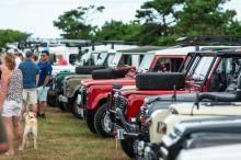 Many Land Rovers were lined up in the parking lot near the "right fork" entrance to South Beach in Katama.
