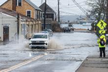Flooding at the "Five Corners" intersection in Vineyard Haven has become commonplace during a storm.