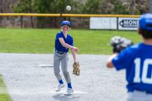 Warming up between innings.