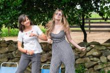 Sarah and Josie Wyman provide choreography at the finish line.
