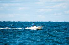 Colin Ruel in his boat off Menemsha.