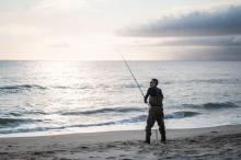 Chunking bait on Moshup's Beach in Aquinnah.