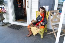 A very bookish scarecrow outside Edgartown Books.