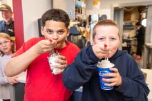 Teadan Brown and Ben Brown enjoy their first DQ Blizzards of the year.