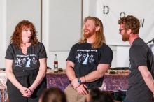 Red-headed contestants Shelagh Hackett, Mac Young, and Alex Wright.