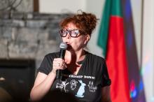 Shelagh Hackett performs a scene from the Barbie movie.