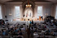 Edgartown voters filing in and filling the pews.