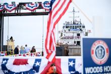Crowds gather to welcome M/V Aquinnah.