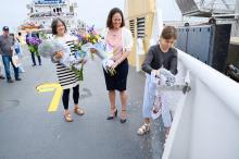 Estelle Mason christens the Aquinnah.