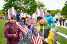 Students line up before marching.