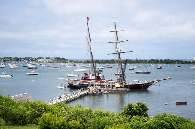 The Shenandoah sitting at a private dock in Edgartown.