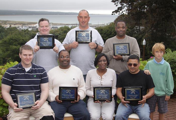 Saltwater Heroes: Top row from left: John Jarvis, Scott Beauchamp and Robert Scott 3rd. Bottom row: Tyson Quink, Emanuel Thompson, Carla Hockaday, Jerry Solis and Jack Nixon, who had the idea for the event. vets and their awards