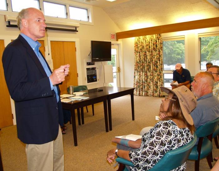 Cong. Bill Keating appeared at Howes House with challenger Sam Sutter but did not acknowledge him. keating