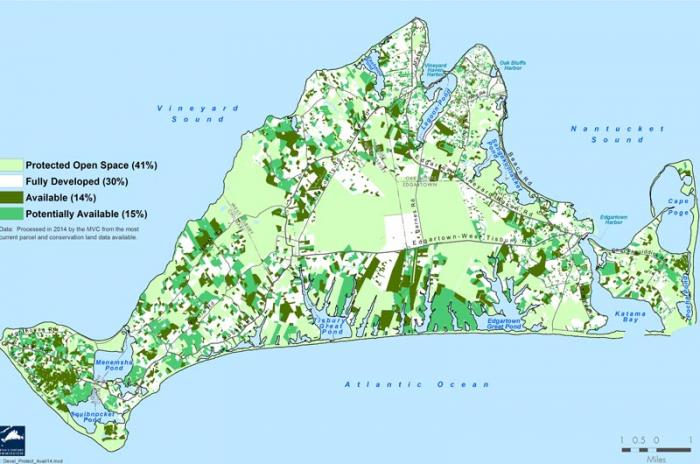 Map shows developed and undeveloped land on the Vineyard.