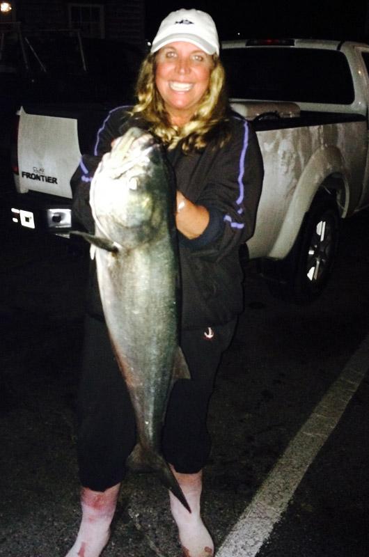 Karen Altieri, winner of Super Saturday prize and grand leader for 15.65-pound shore bluefish.