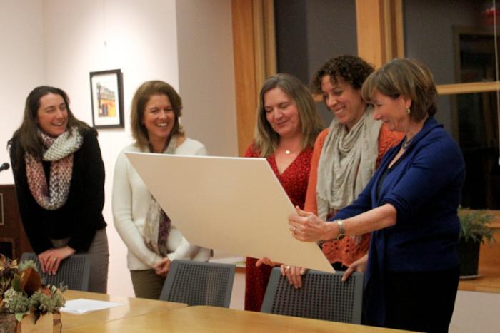 Nell Coogan, Jill Robie, Theresa Manning, Amy Lilavois, and Juliette Fay accept grant on behalf of new youth collaborative.