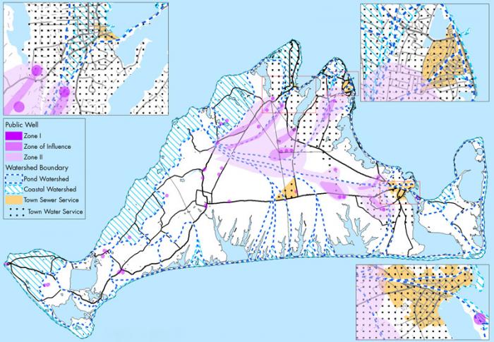 Resource map delineates watersheds, recharge areas and sewer lines.