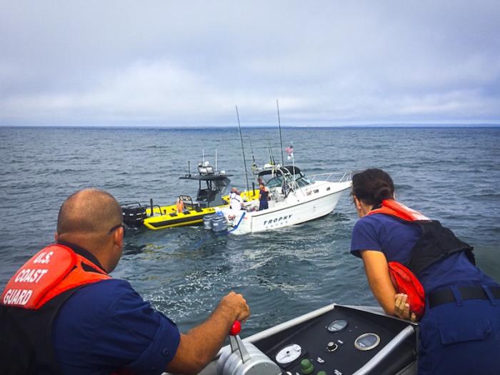 Dewatering equipment deployed aboard Fast Line, 32-foot pleasure craft out of South Yarmouth.