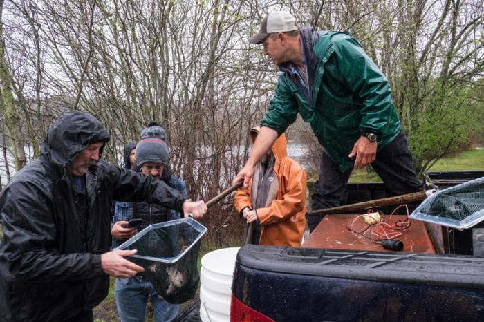 Keith Wilda, manager of Thimble Farm, also owns Blue Stream Aquaculture in Barnstable which supplied the trout. Keith Wilda provides trout for Martha's Vineyard Rod and Gun Club kids' tournament.