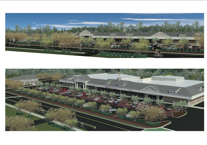 Computer-generated illustration shows expanded store. MVC will require architectural changes to break up massing of building.