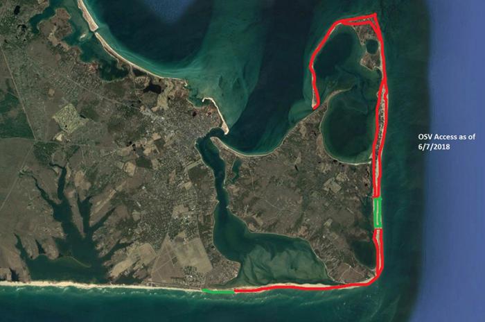Red areas on map indicate areas closed to vehicles as of June 7. Green areas will remain open.