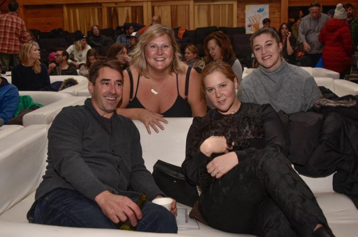 Chris Fischer and Amy Schumer (front), Bridget Everett, star of Patti Cake$, and Molly Fischer (behind), at the sold-out screening Saturday night at the Chilmark Community Center.