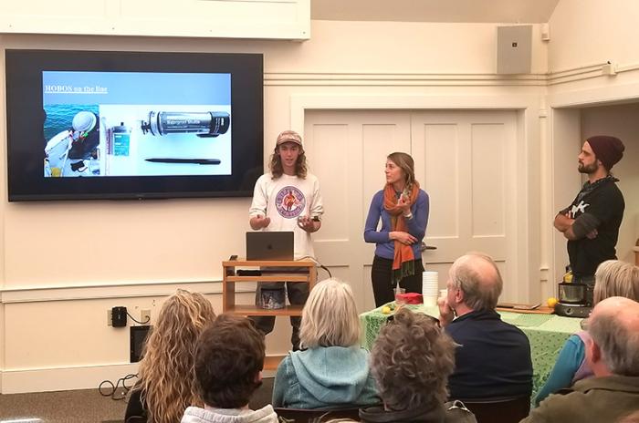 Otto Osmers, intern who ran kelp-growing experiment off Menemsha this winter, presented results at recent meeting.