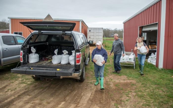People lined up for 40-pound bags of compost made with food waste collected from restaurants around the Island.