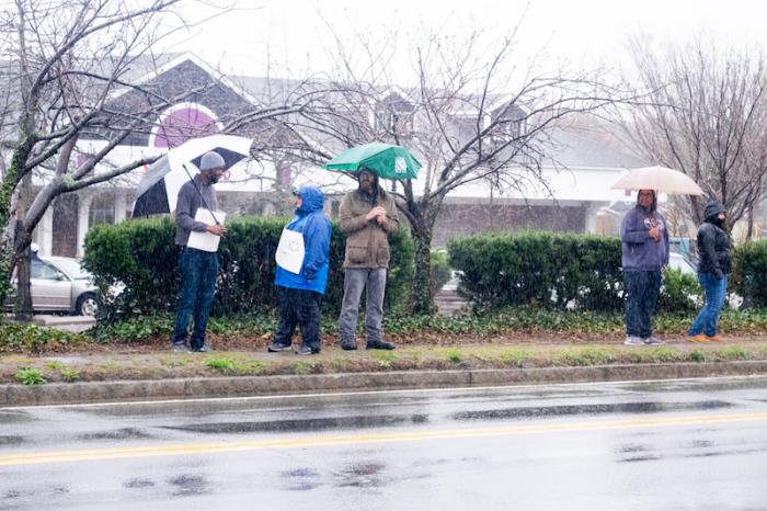 Striking workers at the Edgartown Stop & Shop on Easter Sunday. The 11-day strike came to an end late in the day.