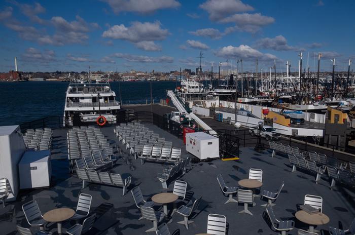 Drill was staged on board the ferry Nantucket at the boat line maintenance facility in Fairhaven Monday.