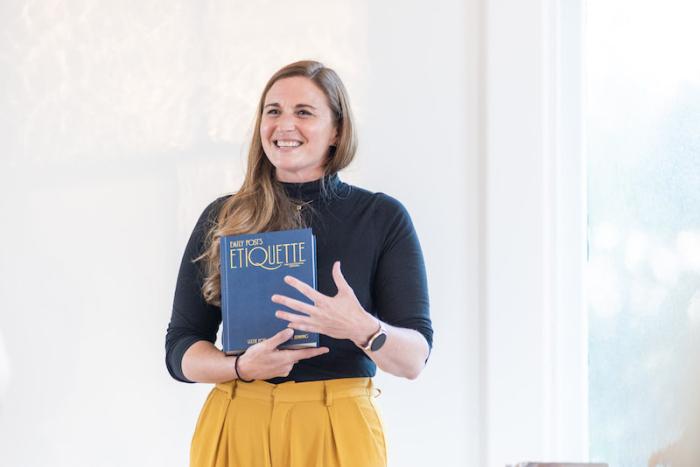 Lizzie Post, great-great granddaughter of Emily Post, spoke at the Martha's Vineyard Museum on Friday.