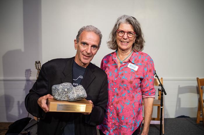 Accepting the award from Emily Bramhall, executive director of the Martha’s Vineyard Community Foundation