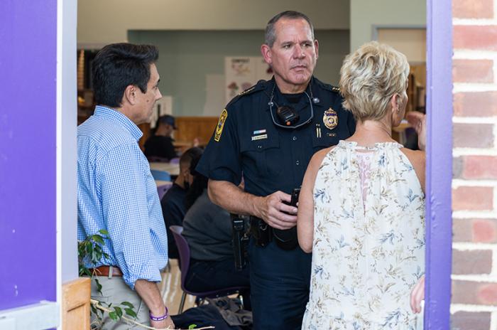 Superintendent of schools Richie Smith, Oak Bluffs chief of police Jonathan Searle, community services CEO Beth Folcarelli.