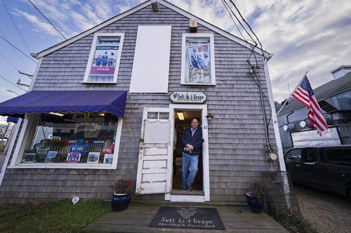 Soft as a Grape manager Richard White in December at his Edgartown store. Foreign workers make up half his staff in the summer.