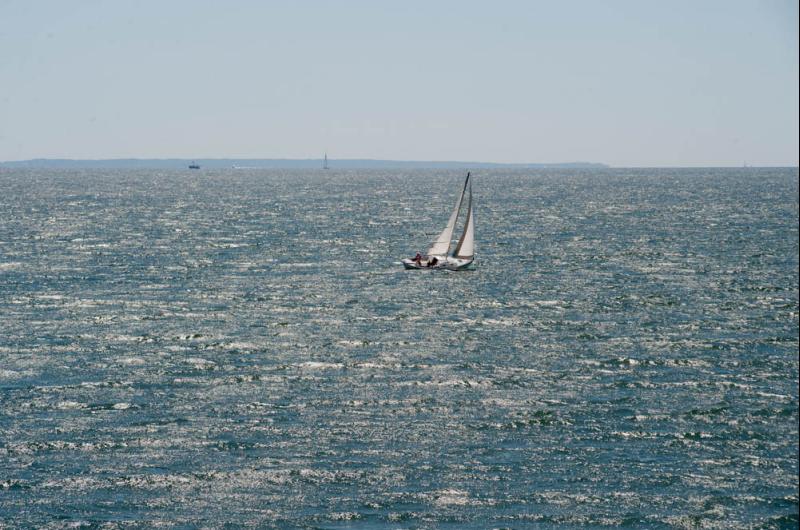 A lone sailboat in Vineyard Sound. 