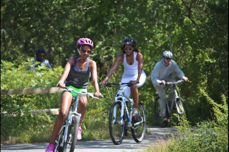 Obama Martha's Vineyard Bike Ride State Forest First Lady Vacation