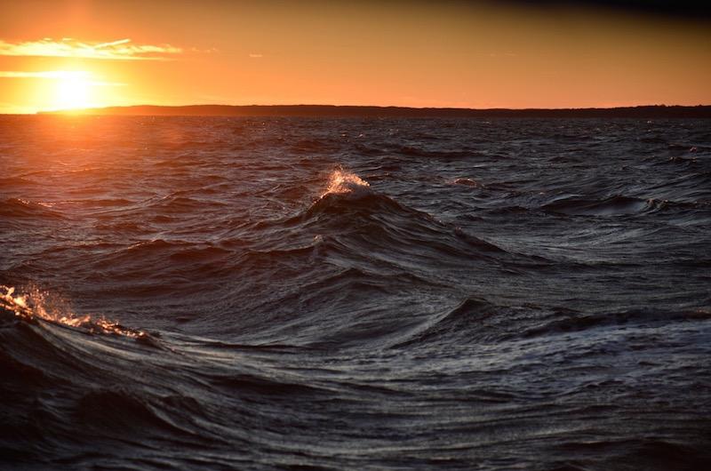 sunset and waves on ferry to Martha's Vineyard 