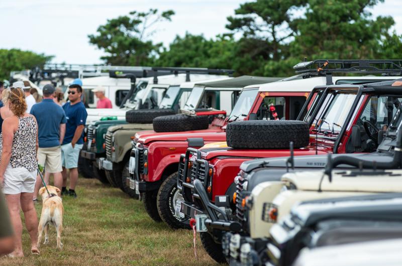 Many Land Rovers were lined up in the parking lot near the "right fork" entrance to South Beach in Katama.